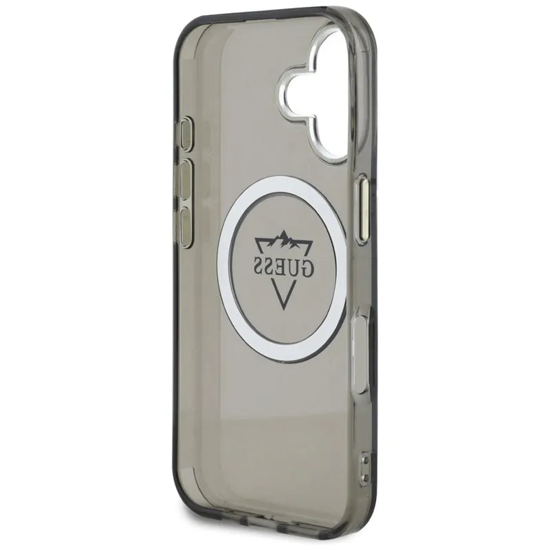 Guess IML Metal Mountain Logo MagSafe – Dėklas skirtas iPhone 16 (juodas)