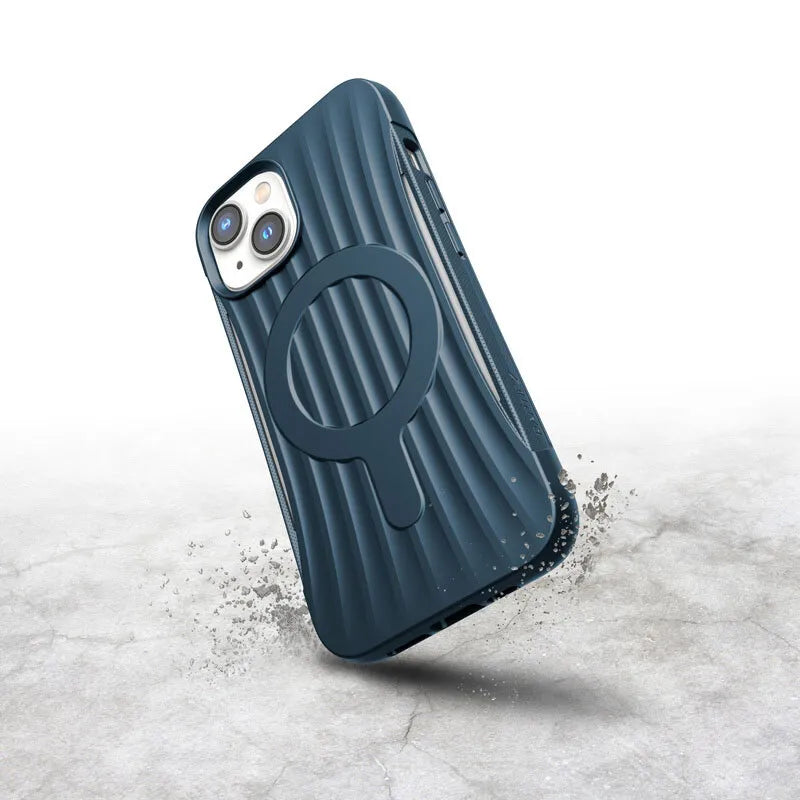X-Doria Raptic Clutch MagSafe – biologiškai skaidus dėklas, skirtas iPhone 14 (apsauga nuo kritimo iš 3 m) (jūrinė mėlyna)