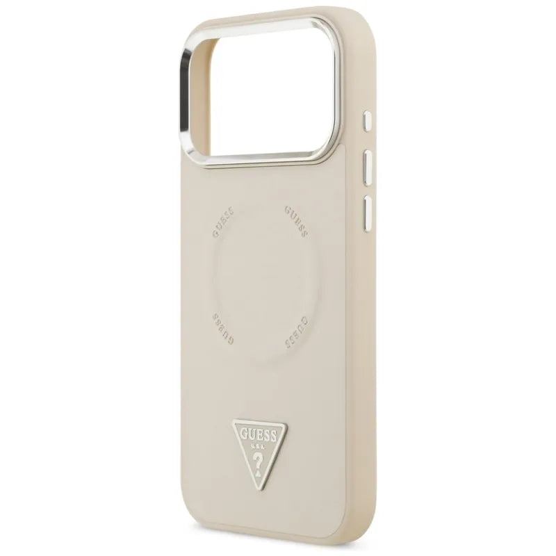 Guess Triangle Logo MagSafe dėklas iPhone 17 Pro Max (smėlio spalvos)