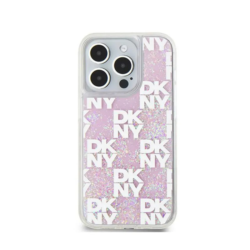 „DKNY Liquid Glitter Multilogo“ – dėklas „iPhone 15 Pro“ (rožinis)