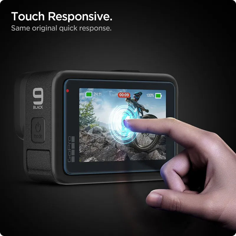 Spigen Glas.TR Slim + Film 2-Set – stiklo ir plėvelės rinkinys, skirtas GoPro Hero 12 / 11 / 10 / 9 (2 rinkiniai)