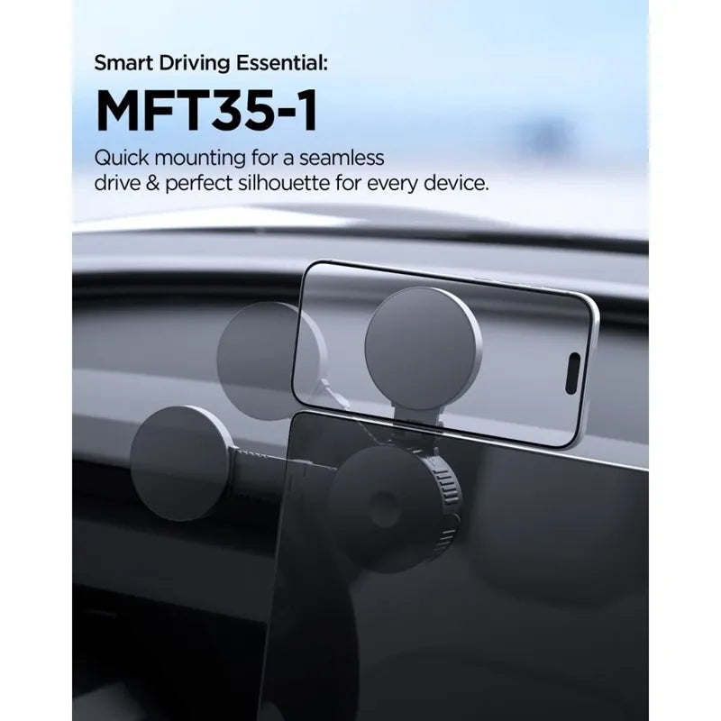 Spigen MFT35-1 magnetinis automobilinis laikiklis prietaisų skydeliui, stiklui ir ekranui – magnetinis automobilinis laikiklis MagSafe (juodas)