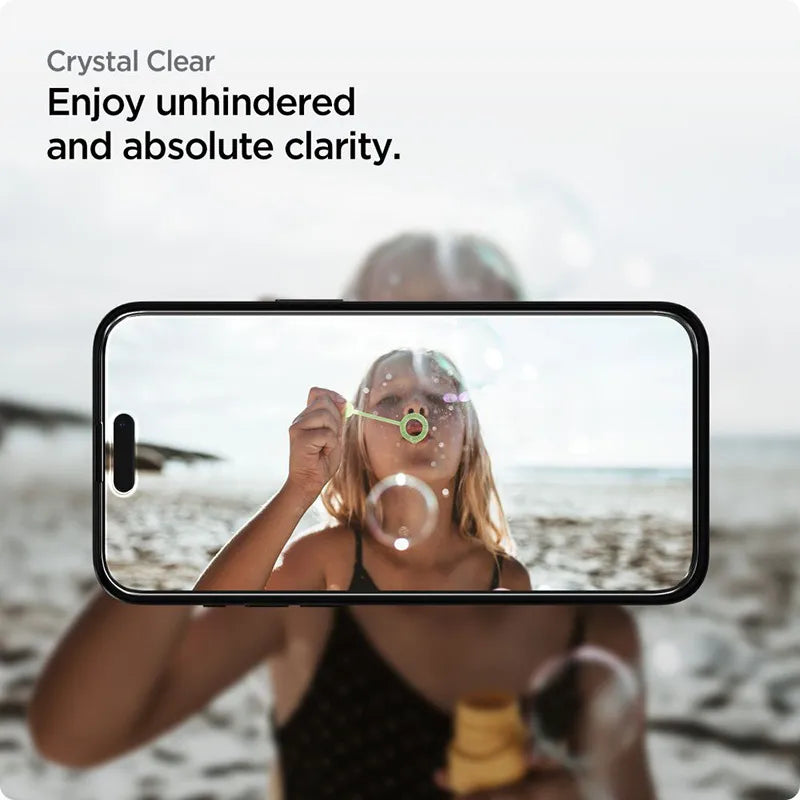 Spigen Alm Glass FC 2-Pack – Grūdintas stiklas, skirtas iPhone 15, 2 vnt. (juodas rėmelis)