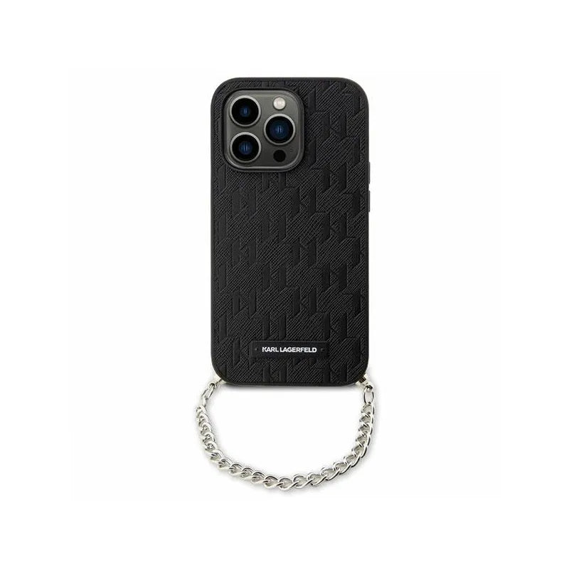 Karl Lagerfeld Saffiano Monogram Chain – dėklas iPhone 14 telefonui (juodas)
