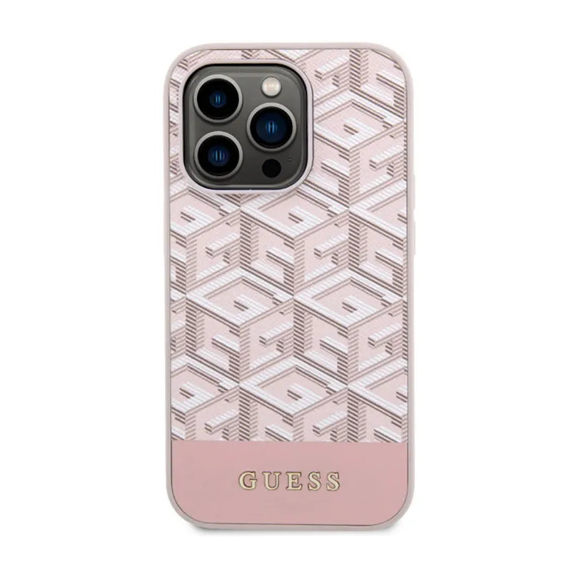 Guess GCube Stripes MagSafe – Dėklas iPhone 14 Pro telefonui (rožinis)