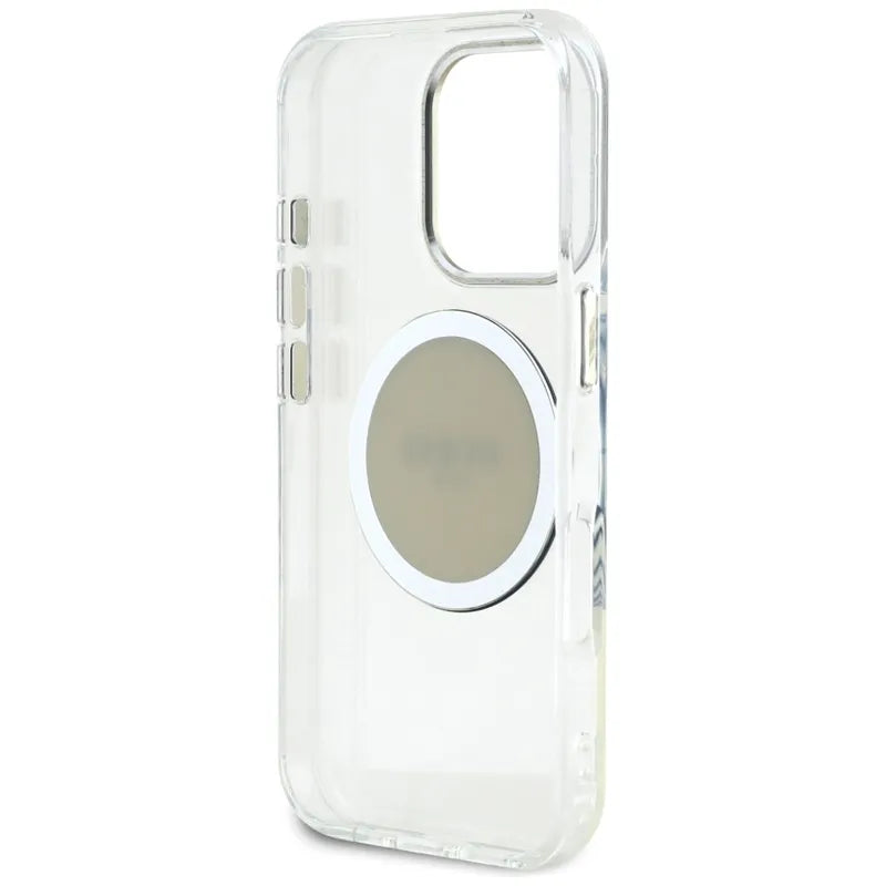 Guess IML Metal Colored Circle Classic Logo MagSafe – dėklas iPhone 16 Pro (pilkas)