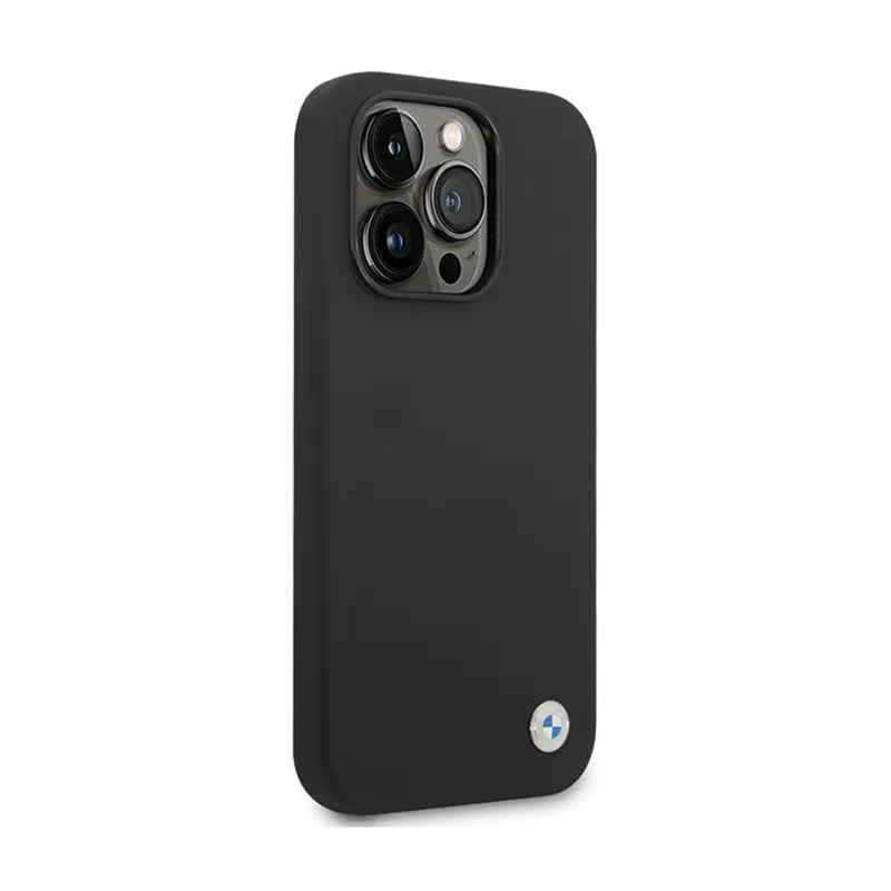 BMW Silicone Metal Logo – dėklas iPhone 15 Pro Max (juodas)