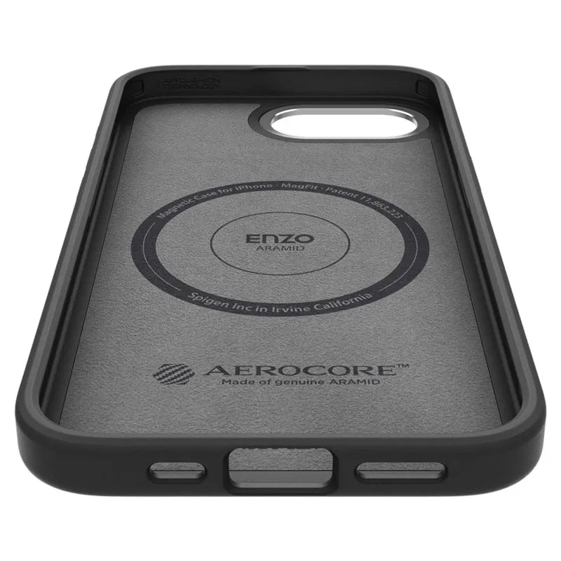 Spigen Enzo Aramid Mag MagSafe – dėklas iPhone 17e / 16e (juodas)