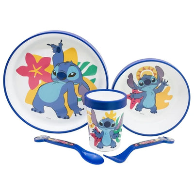 Disney Stitch – Neslystantis mikrobangų krosnelei skirtas indų rinkinys, 5 dalių (lėkštė, dubenėlis, puodelis, šakutė, šaukštas)