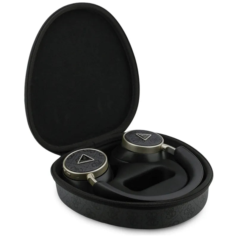 Guess 4G Triangle Logo – belaidės „Bluetooth V5.4“ ENC „on-ear“ ausinės (juodos)