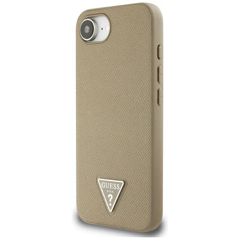 Guess Grained Triangle MagSafe – dėklas iPhone 16e telefonui (rudas)