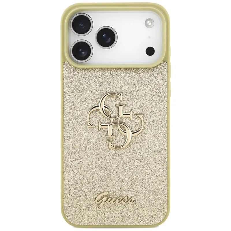 Guess Fixed Glitter Big 4G – dėklas iPhone 17 Pro Max (auksinis)