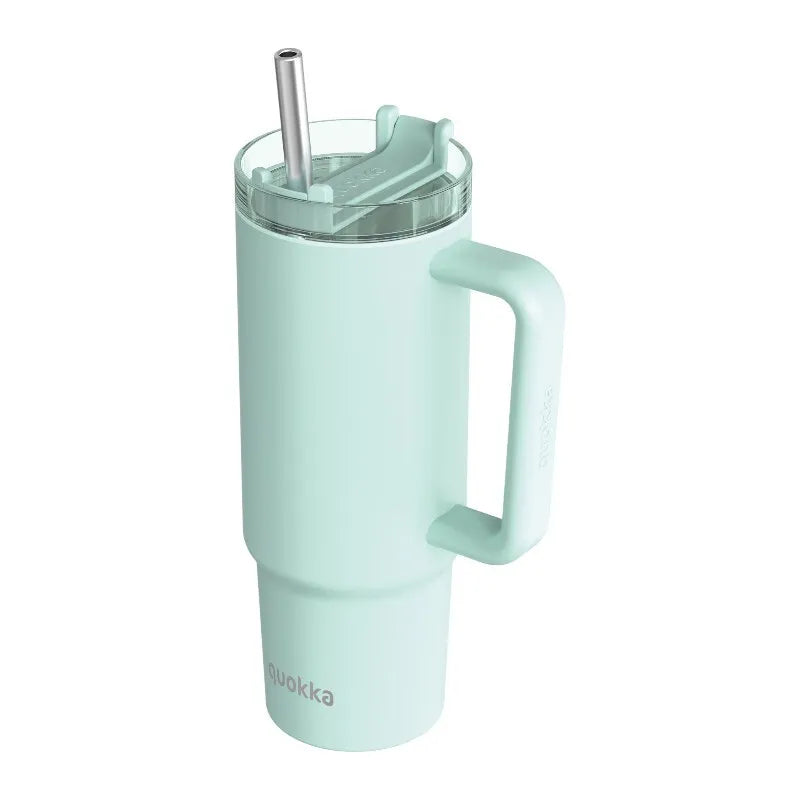 Quokka Stream – nerūdijančio plieno termopuodelis 950 ml su šiaudeliu (turkio spalvos)