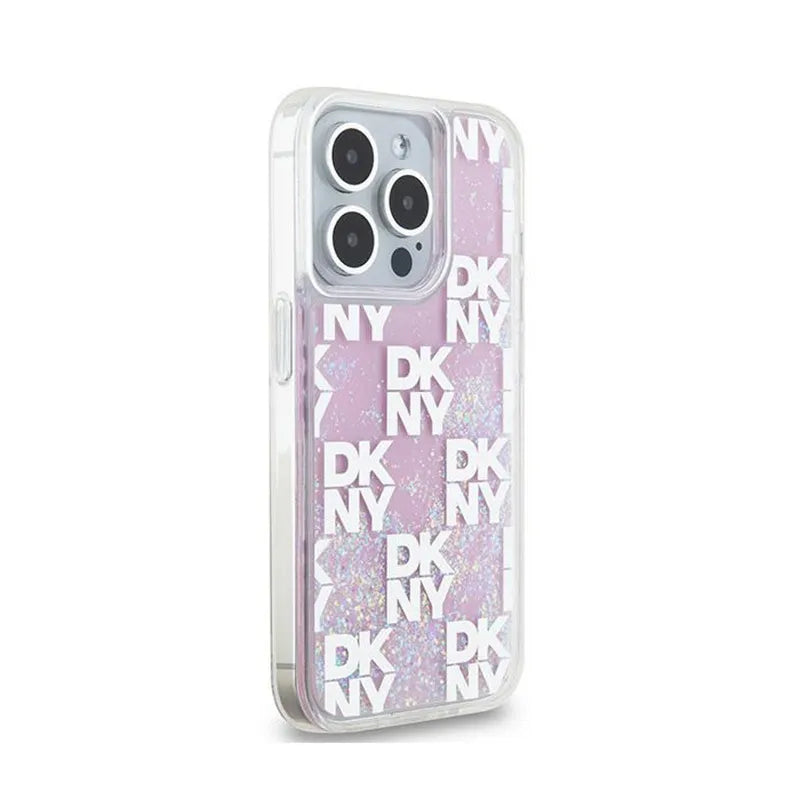 „DKNY Liquid Glitter Multilogo“ – dėklas „iPhone 15 Pro“ (rožinis)