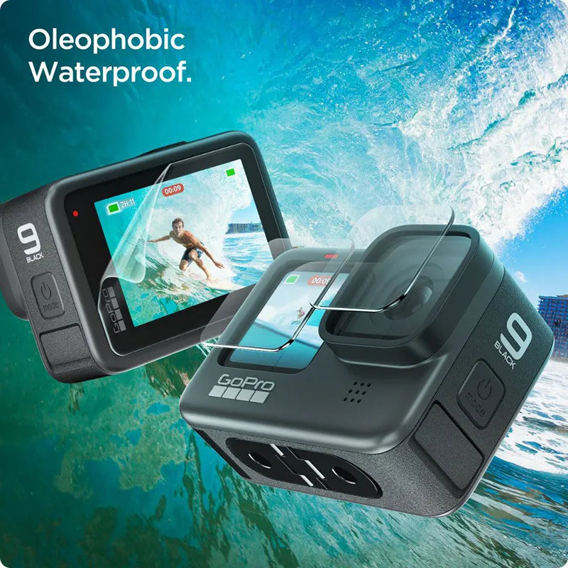 Spigen Glas.TR Slim + Film 2-Set – stiklo ir plėvelės rinkinys, skirtas GoPro Hero 12 / 11 / 10 / 9 (2 rinkiniai)