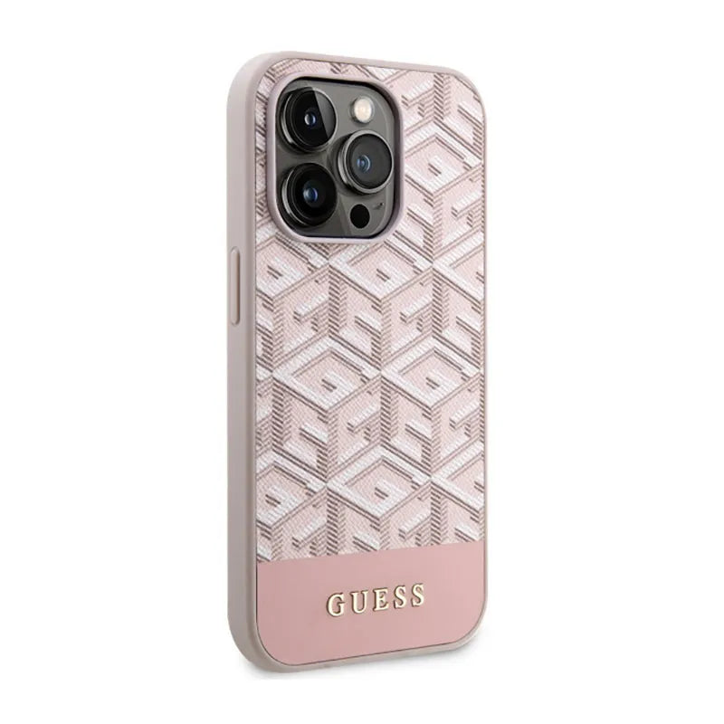 Guess GCube Stripes MagSafe – Dėklas iPhone 14 Pro telefonui (rožinis)