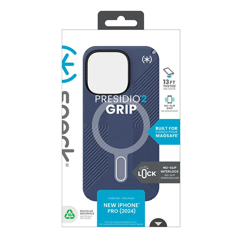 Speck Presidio2 Grip ClickLock & MagSafe – dėklas iPhone 16 Pro (Coastal Blue / Dust Gray / White)