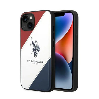 US Polo Assn Tricolor Embossed - Dėklas iPhone 14 Plus (Baltas)