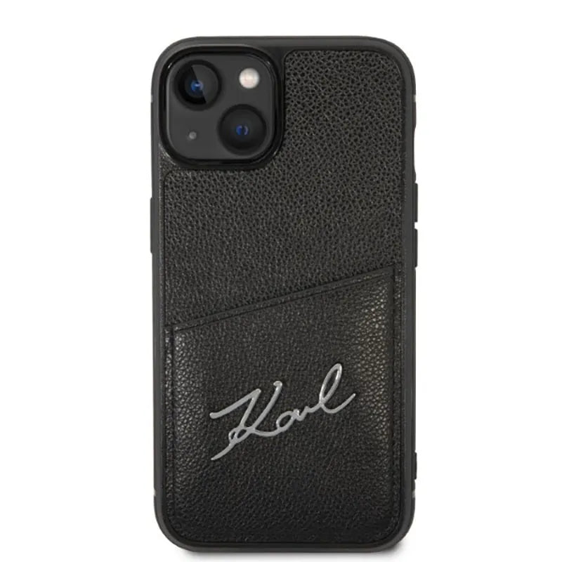Karl Lagerfeld Signature Logo Cardslot – dėklas iPhone 14 Plus telefonui (juodas)