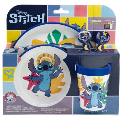Disney Stitch – Neslystantis mikrobangų krosnelei skirtas indų rinkinys, 5 dalių (lėkštė, dubenėlis, puodelis, šakutė, šaukštas)