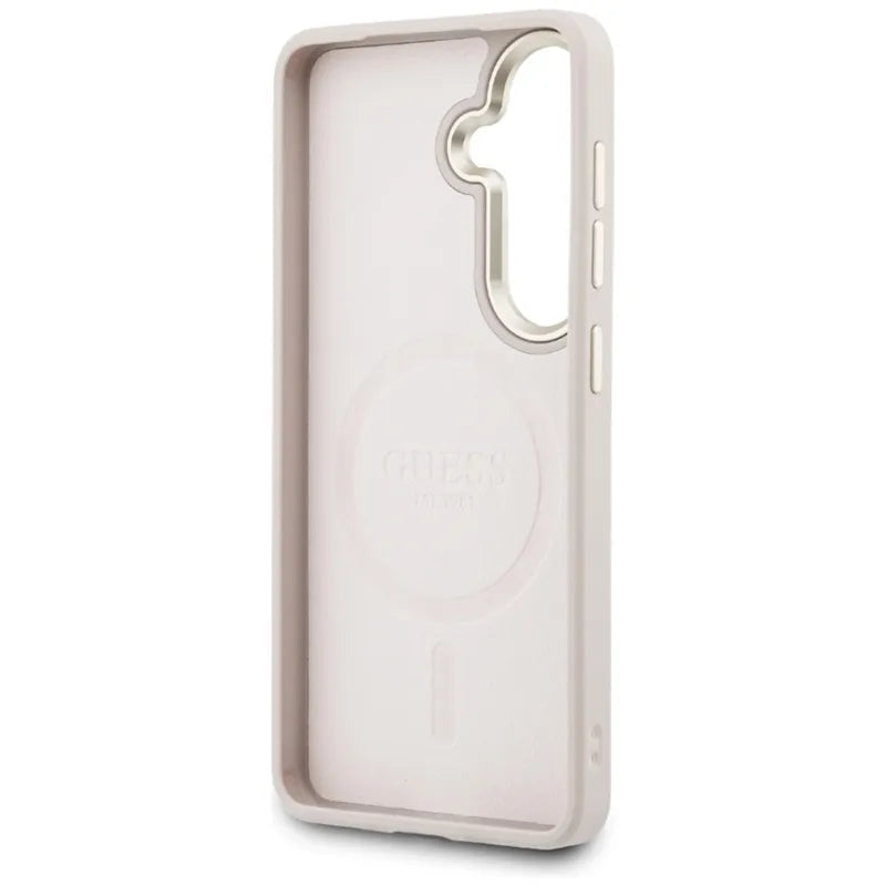 Guess 4G Embossed Ring MagSafe – Samsung Galaxy S26 dėklas (rožinis)