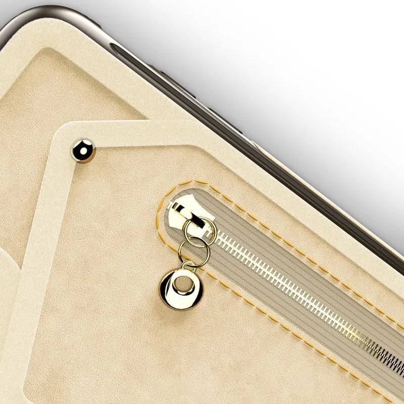 Zizo Nebula piniginės tipo dėklas – nugarėlė su užtrauktuku užsegamu skyreliu ir grūdinto stiklo ekrano apsauga, skirtas iPhone X (smėlio/ruda)