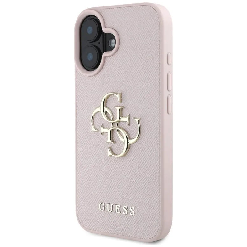 Guess Grained Big 4G Logo Small Classic Logo – dėklas iPhone 16 (rožinis)