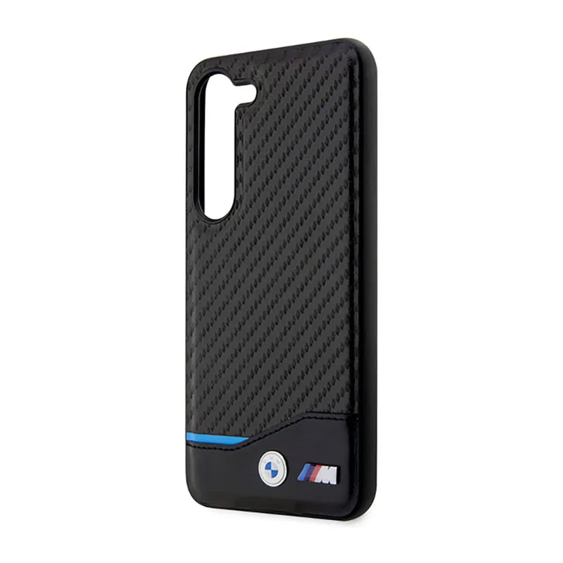 BMW Leather Carbon Blue Line – dėklas Samsung Galaxy S23+ (juodas)