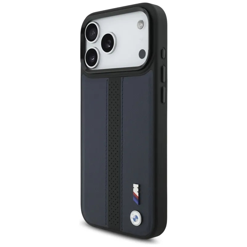 BMW M Perforated Stripe Logo MagSafe – iPhone 17 Pro Max dėklas (tamsiai mėlynas)