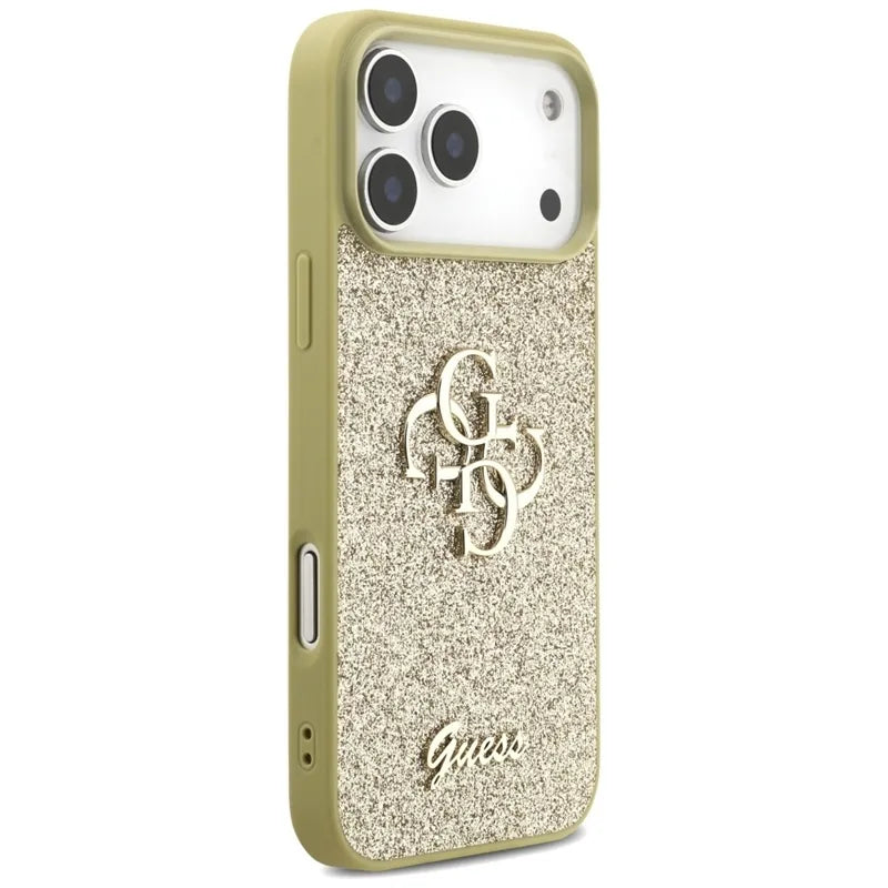 Guess Fixed Glitter Big 4G – dėklas iPhone 17 Pro Max (auksinis)