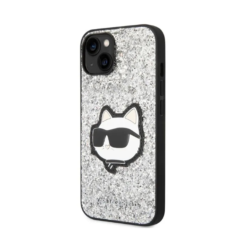 Karl Lagerfeld NFT Glitter Choupette Patch – dėklas iPhone 14 (sidabrinis)