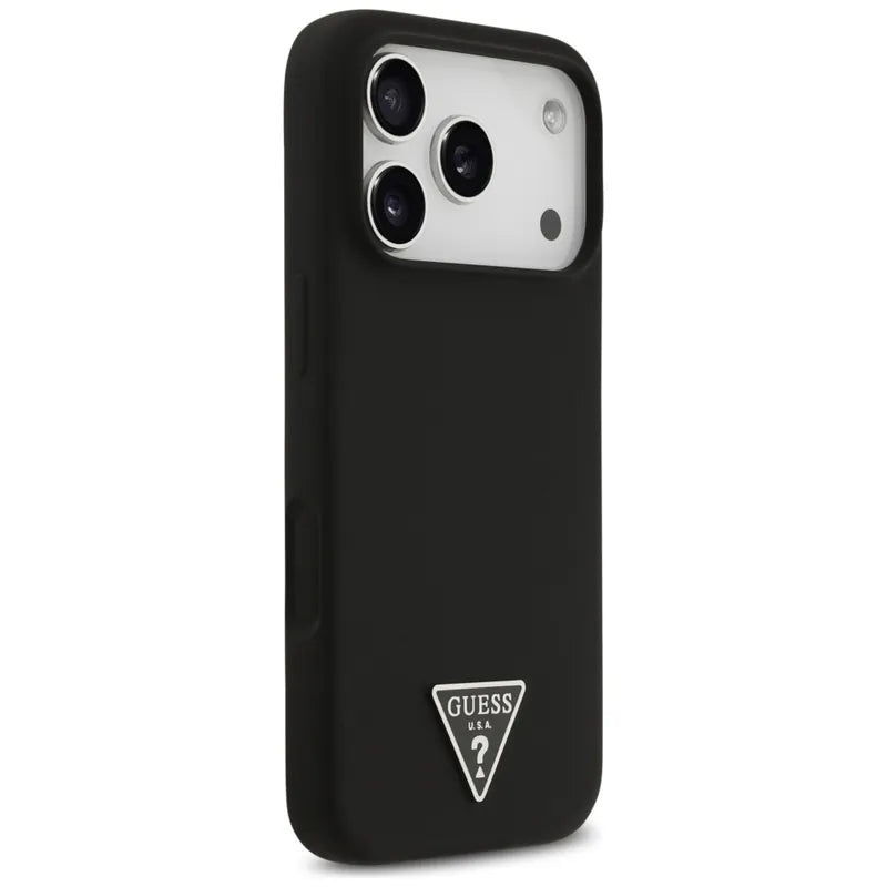 Guess Silicone Triangle Logo MagSafe - Dėklas iPhone 17 Pro (juodas)