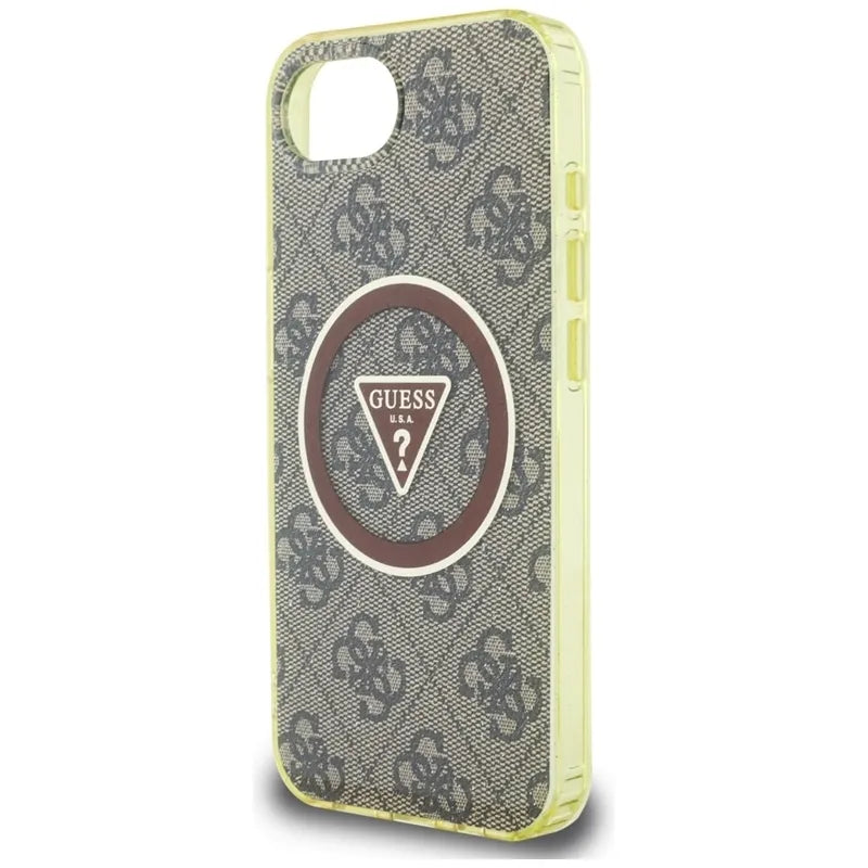 Guess IML Metal Glitter 4G Circle Triangle MagSafe – dėklas iPhone 16e (rudos spalvos)