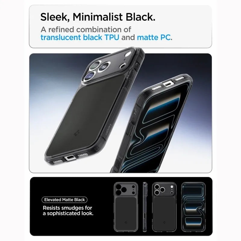 Spigen Ultra Hybrid T Mag MagSafe – dėklas, skirtas iPhone 18 Pro / 17 Pro (matinė juoda)