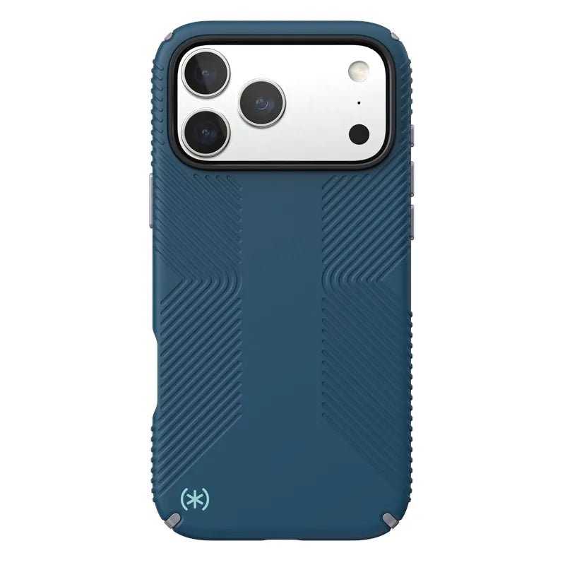Speck Presidio2 Grip MagSafe – dėklas iPhone 17 Pro Max (Deep Sea/sidabrinė metalo spalva)