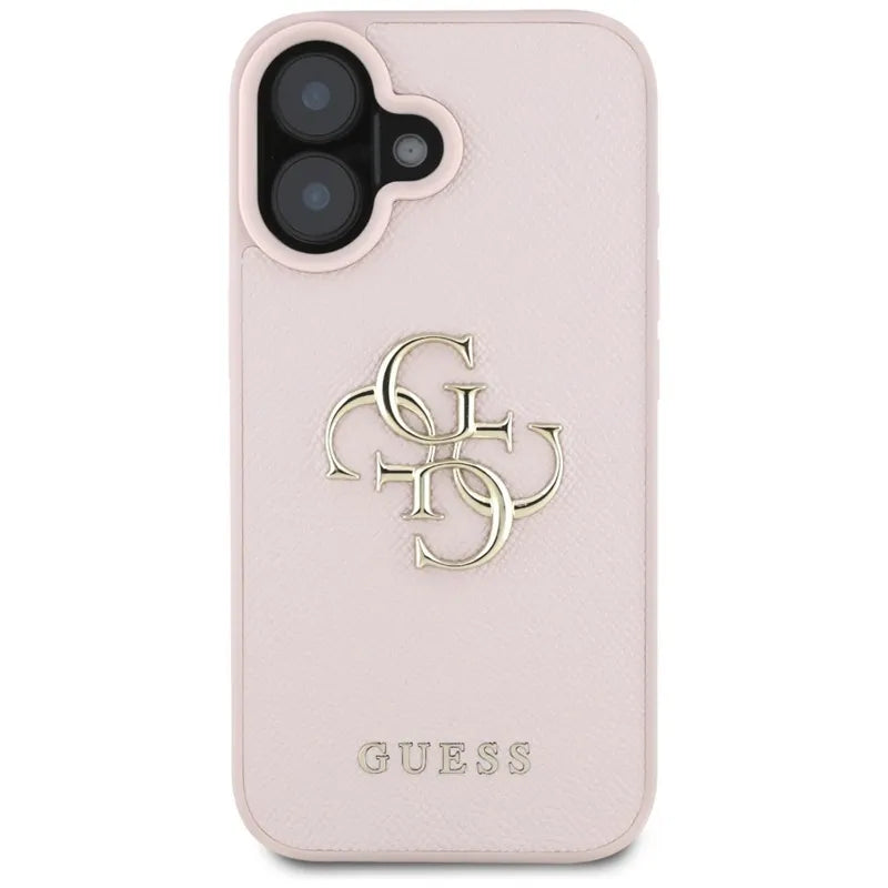 Guess Grained Big 4G Logo Small Classic Logo – dėklas iPhone 16 (rožinis)
