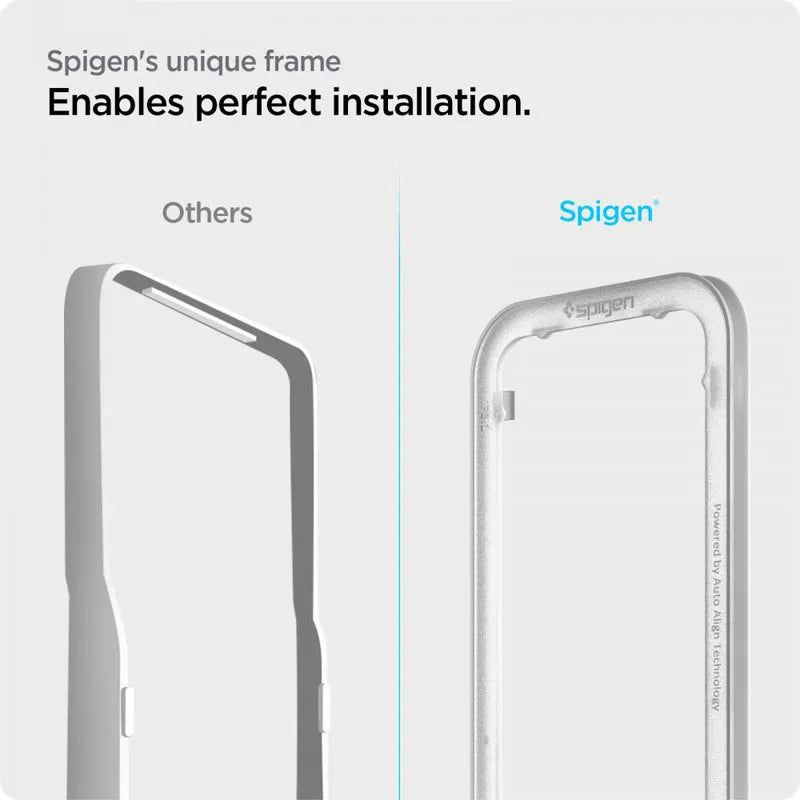 Spigen Alm Glass FC 2-Pack – grūdintas stiklas, skirtas iPhone 17e / 16e / 14 / 13 / 13 Pro, 2 vnt. (juodas rėmelis)