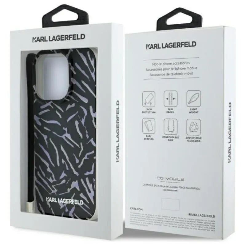 Karl Lagerfeld Zebra With Cord – dėklas iPhone 16 Pro Max (violetinis)