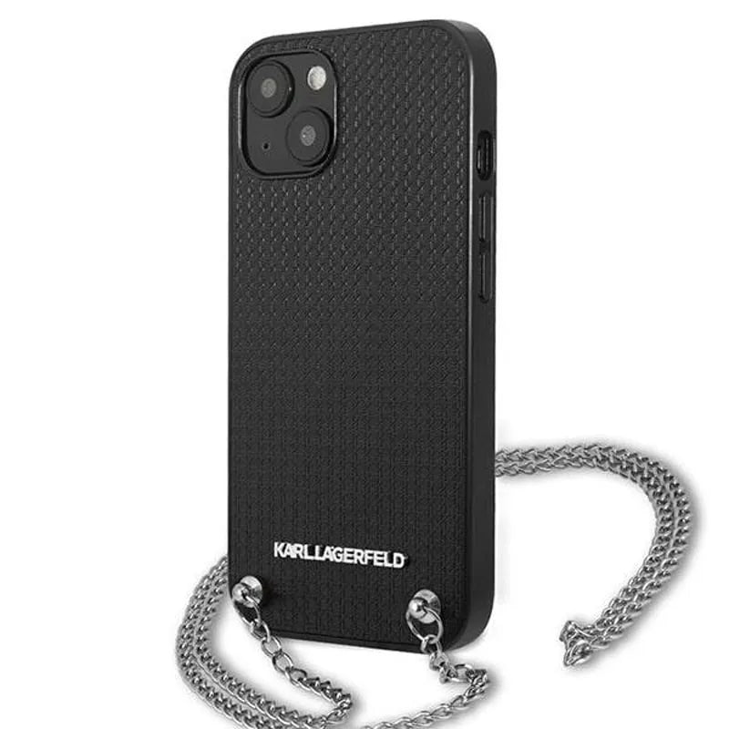 Karl Lagerfeld Leather Textured and Chain – dėklas skirtas iPhone 13 mini (juodas)