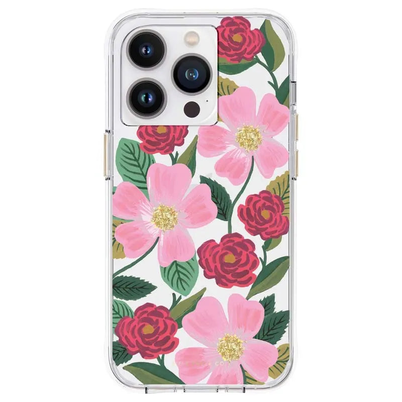 Rifle Paper Clear - Auksu dekoruotas dėklas iPhone 14 Pro Max (Rose Garden)