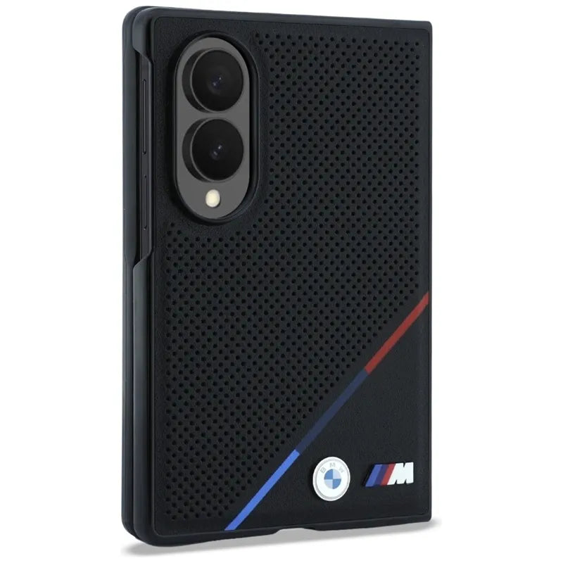 BMW M Leather Perforated Tricolor Stripe Metal Logos MagSafe – Samsung Galaxy Z Fold 8 dėklas (juodas)