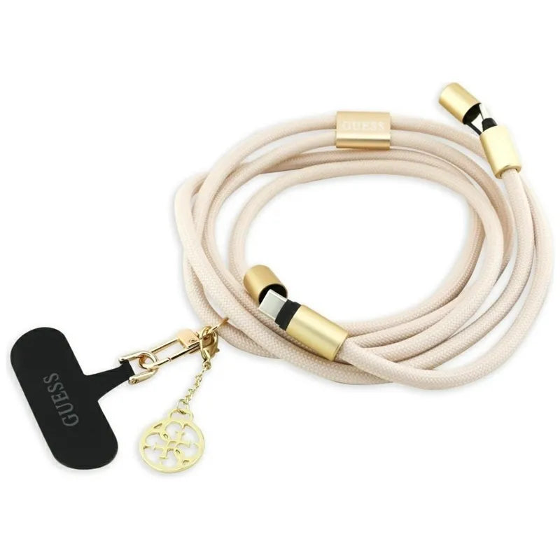 Guess Crossbody Strap 4G Charm – universalus telefono dirželis / USB-C į USB-C laidas 1,5 m (smėlio spalvos)