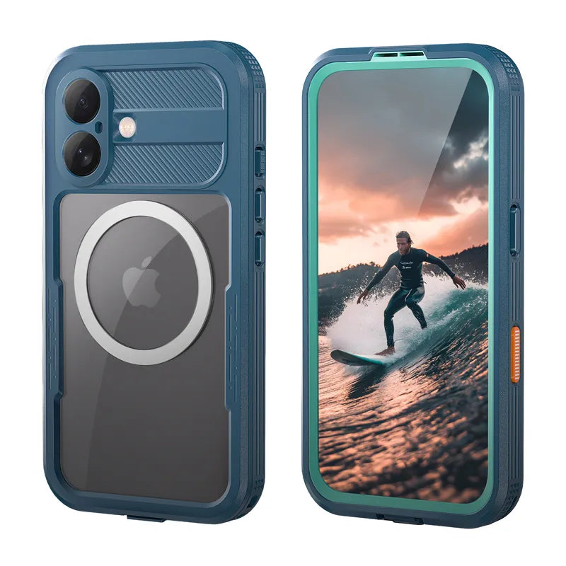 Crong Seal Cover – vandeniui atsparus IP68 dėklas, skirtas iPhone 17 (jūrinės mėlynos spalvos)