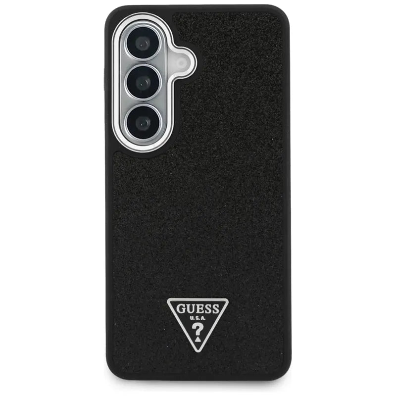 Guess Fixed Glitter Triangle MagSafe – Samsung Galaxy S26 dėklas (juodas)