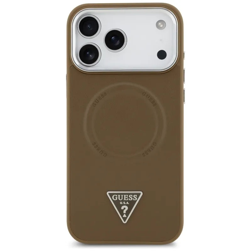 Guess Triangle Logo MagSafe – Dėklas iPhone 17 Pro Max (ruda)
