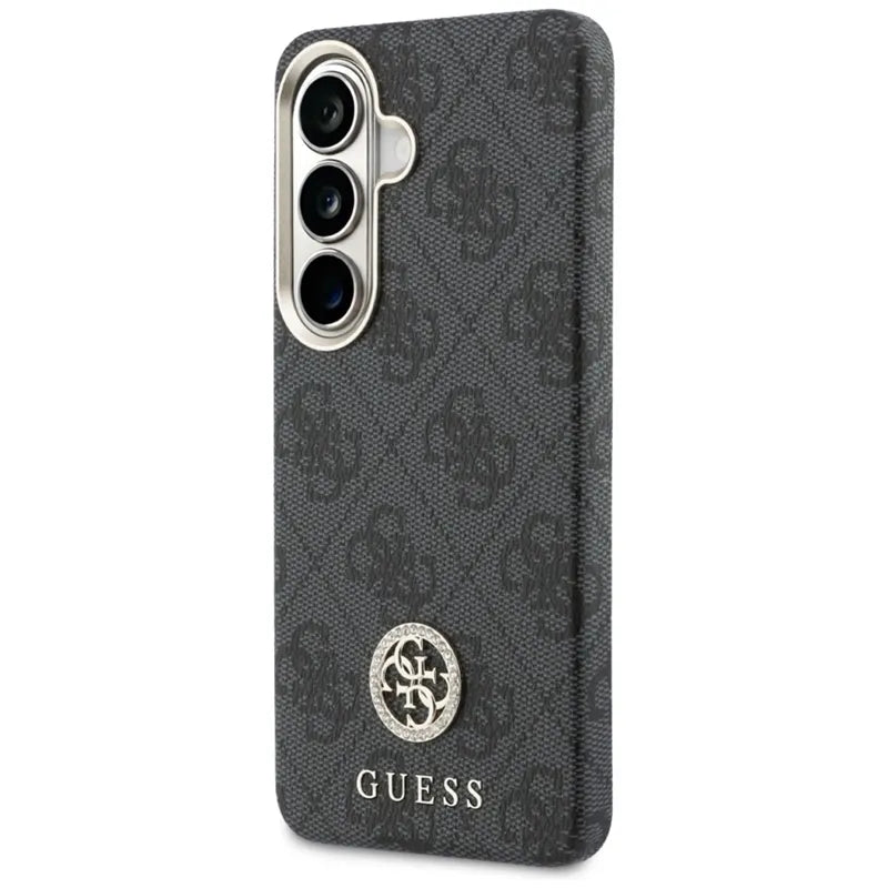 Guess 4G Rhinestone Round Logo MagSafe – Samsung Galaxy S26 dėklas (juodas)
