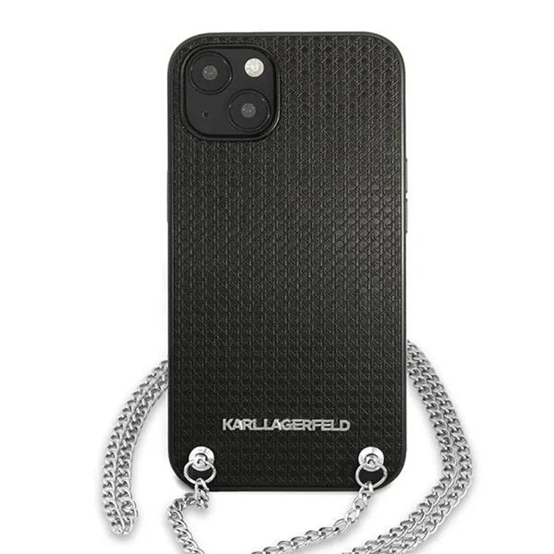 Karl Lagerfeld Leather Textured and Chain – dėklas skirtas iPhone 13 mini (juodas)