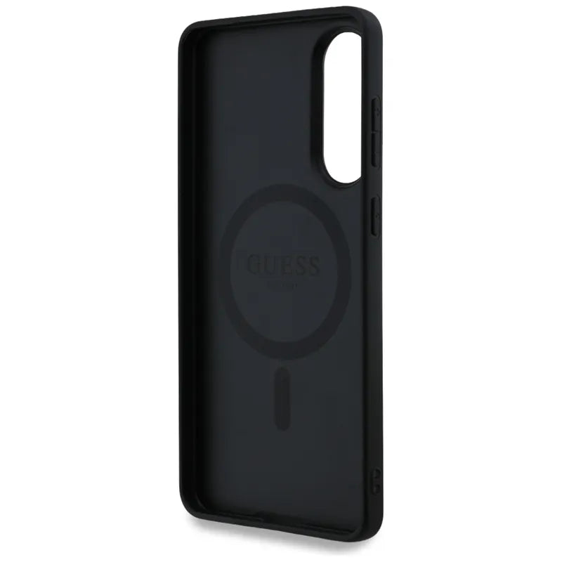 Guess 4G Ring Classic Logo MagSafe – Dėklas Samsung Galaxy S25 Edge (juodas)