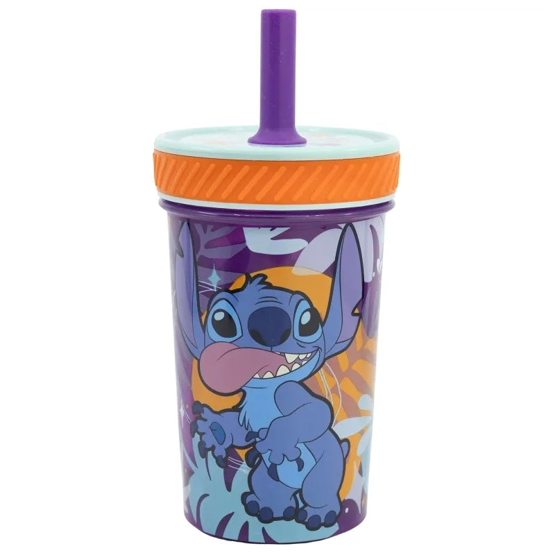 Disney Stitch – neapvirstantis puodelis „Dropsafe“ su silikoniniu šiaudeliu iš „Aloha“ kolekcijos, 370 ml