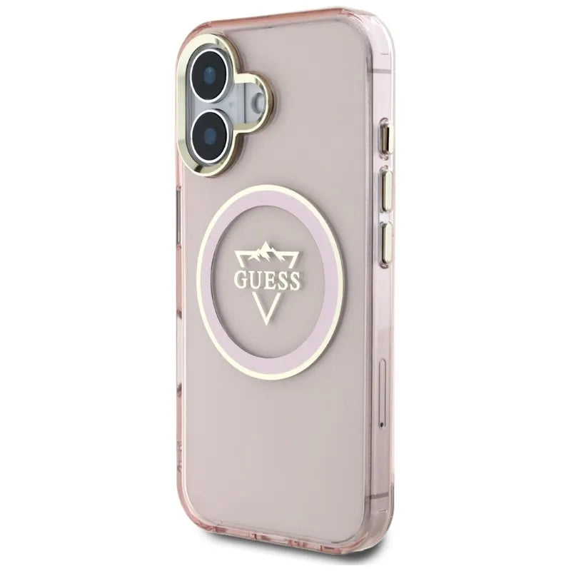 Guess IML Metal Mountain Logo MagSafe – Dėklas iPhone 16 (rožinis)